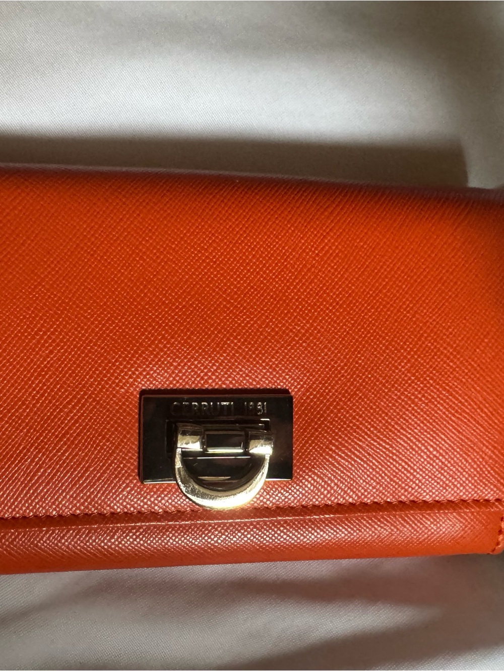Cerruti 1881 Orange Textured Clutch with Gold-Tone Lock